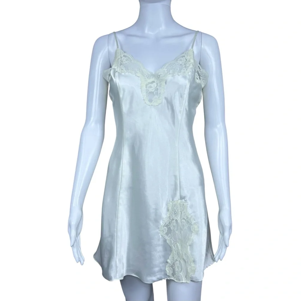 VTG Victorias Secret Satin Lace Chemise Slip Dress Size S Bias Cut Y2K Lingerie